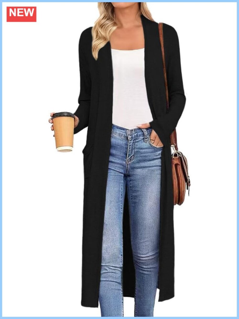 Lightweight Long Sleeve Open Front Maxi Cardigan Duster with Pockets